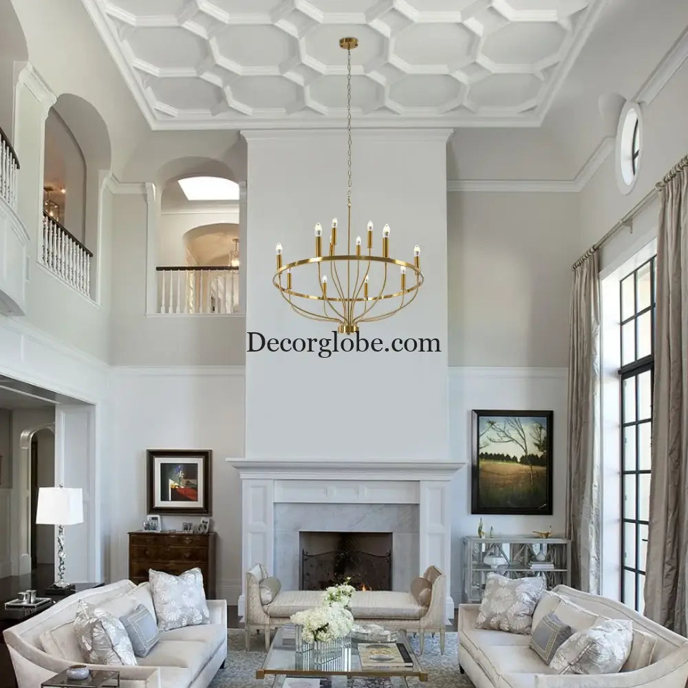 60W Rustic Candle-Style Round Chandelier for Dining Room and Café Gold Chandelier