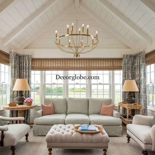 60W Rustic Candle-Style Round Chandelier for Dining Room and Café Gold Chandelier