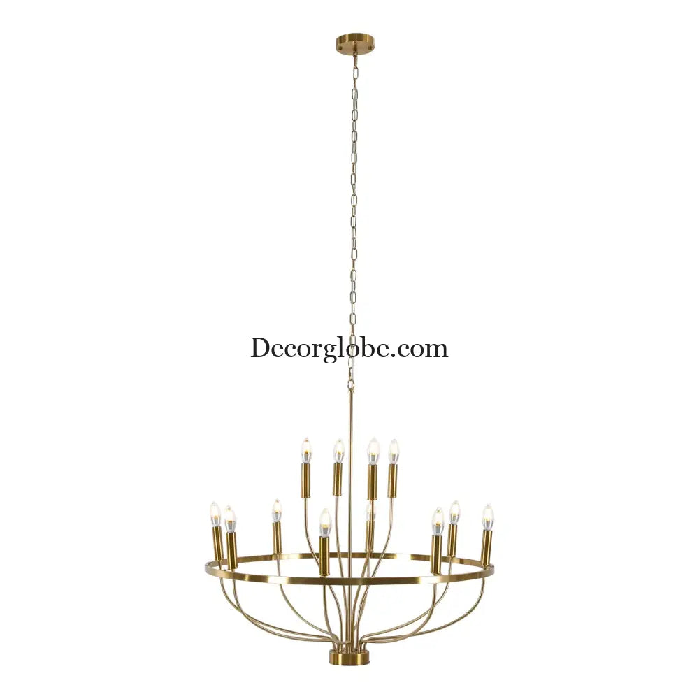 60W Rustic Candle-Style Round Chandelier for Dining Room and Café Gold Chandelier