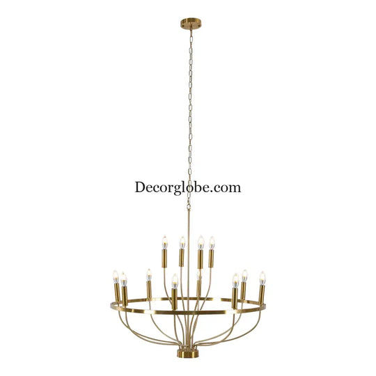 60W Rustic Candle-Style Round Chandelier for Dining Room and Café Gold Chandelier