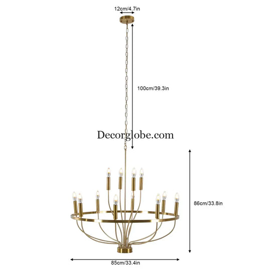 60W Rustic Candle-Style Round Chandelier for Dining Room and Café Gold Chandelier