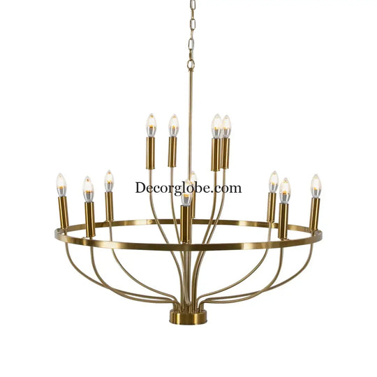 60W Rustic Candle-Style Round Chandelier for Dining Room and Café Gold Chandelier