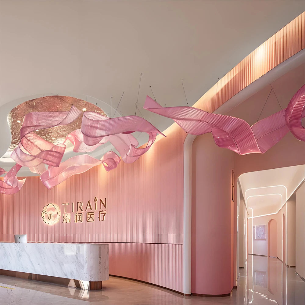 Aria Custom Build Pink Glass Ribbon Chandelier