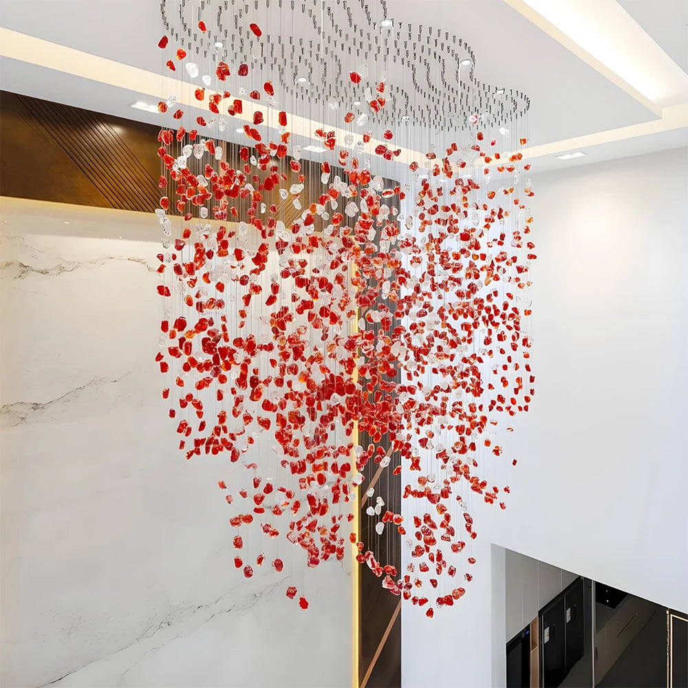 Elara Custom Build Red Glass Stone LED Chandelier