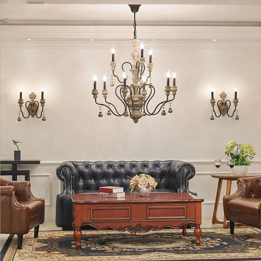 Nordic Retro Wood Look Chandelier Light for Living Room and Restaurant