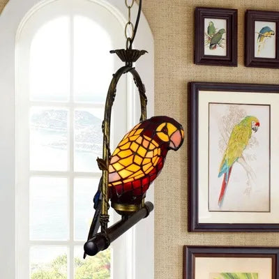 Art Deco Tiffany style Parrot Stained Glass Chandelier