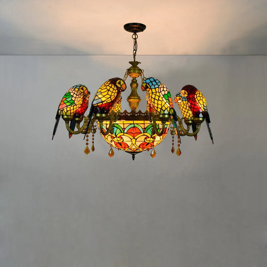Art Deco Tiffany style Parrot Stained Glass Chandelier