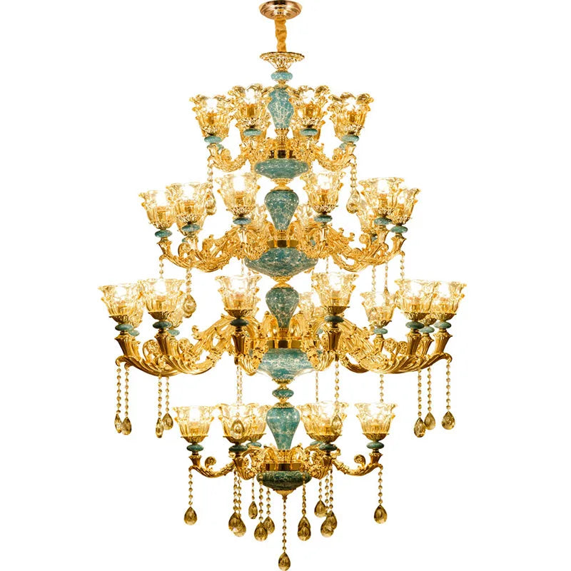 Großer, zweiteiliger Kristalllüster für Wohnzimmer und Lobby der Villa