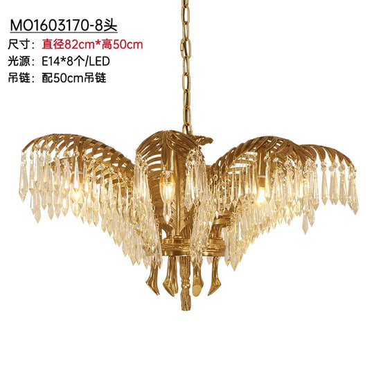 French Palm Leaf Copper Crystal Chandelier – Luxury Pendant Light