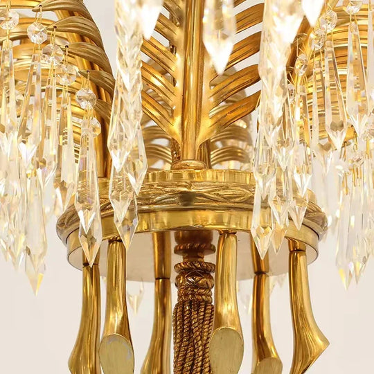 French Palm Leaf Copper Crystal Chandelier – Luxury Pendant Light