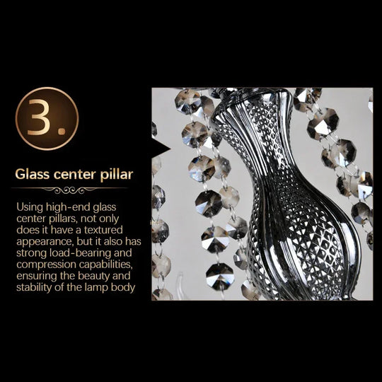 ELARA Europäische Luxus-Kristall-Pendelleuchte, rauchgrau, Wohnzimmer, Restaurant, Schlafzimmer, Villa, Hotel, Western-Restaurant, Kronleuchter