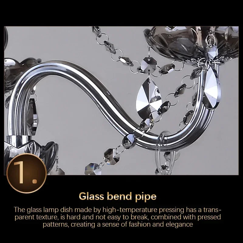 ELARA Europäische Luxus-Kristall-Pendelleuchte, rauchgrau, Wohnzimmer, Restaurant, Schlafzimmer, Villa, Hotel, Western-Restaurant, Kronleuchter