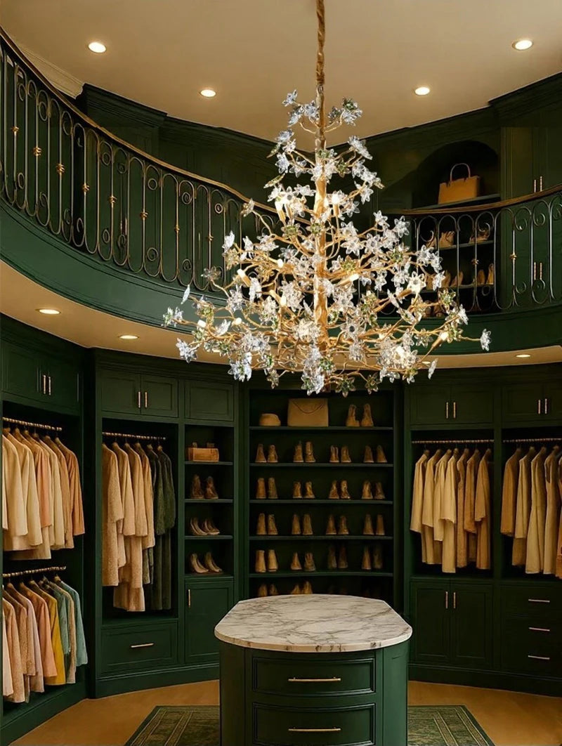 Solid Brass Branch Crystal Chandelier