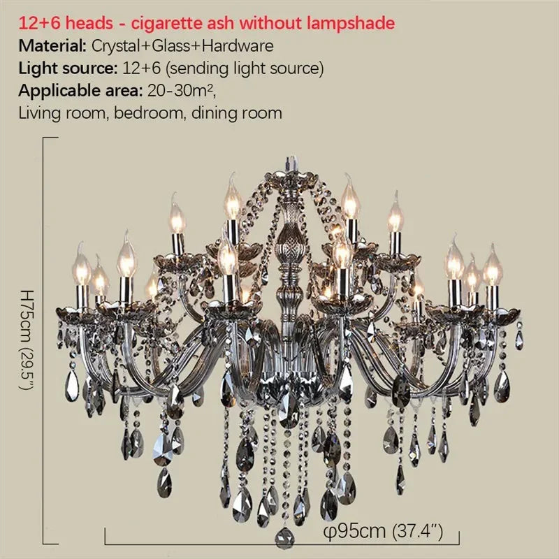 ELARA Europäische Luxus-Kristall-Pendelleuchte, rauchgrau, Wohnzimmer, Restaurant, Schlafzimmer, Villa, Hotel, Western-Restaurant, Kronleuchter