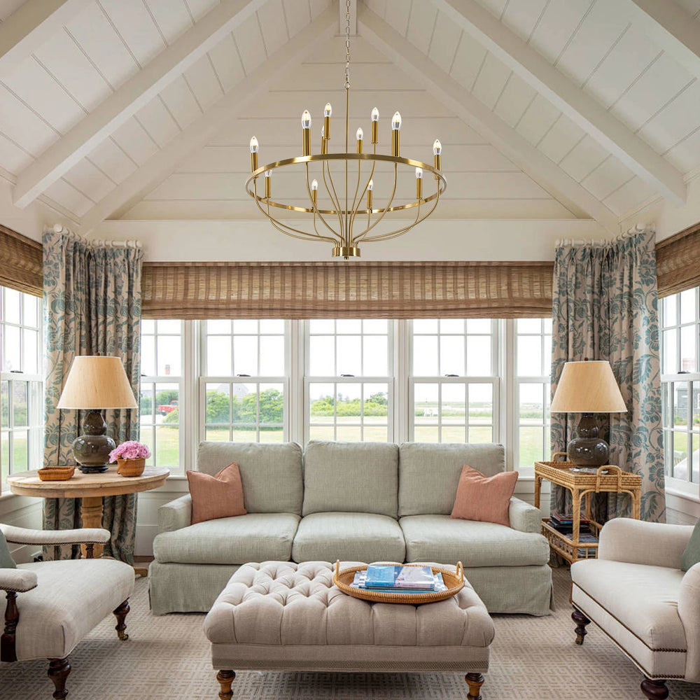 60W Rustic Candle-Style Round Chandelier for Dining Room and Café