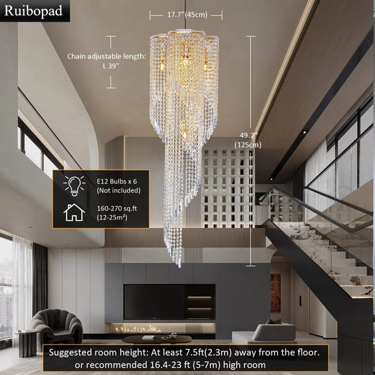 Large Spiral Crystal Beaded Chandelier – 9-Light Gold Luxury Pendant