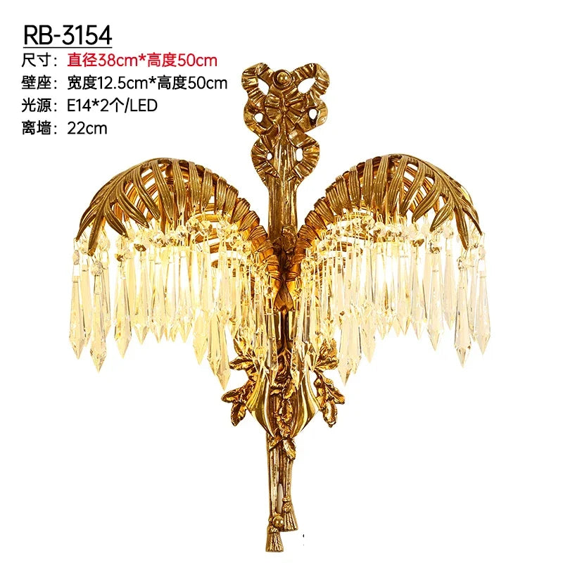 French Palm Leaf Copper Crystal Chandelier – Luxury Pendant Light