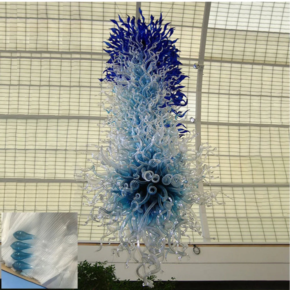 Große blaue Pendelleuchten, mundgeblasenes Glas, lange Kronleuchter, LED-Hängeleuchte für Hotelhalle, Wohnzimmer, Loft