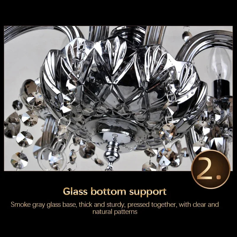 ELARA Europäische Luxus-Kristall-Pendelleuchte, rauchgrau, Wohnzimmer, Restaurant, Schlafzimmer, Villa, Hotel, Western-Restaurant, Kronleuchter