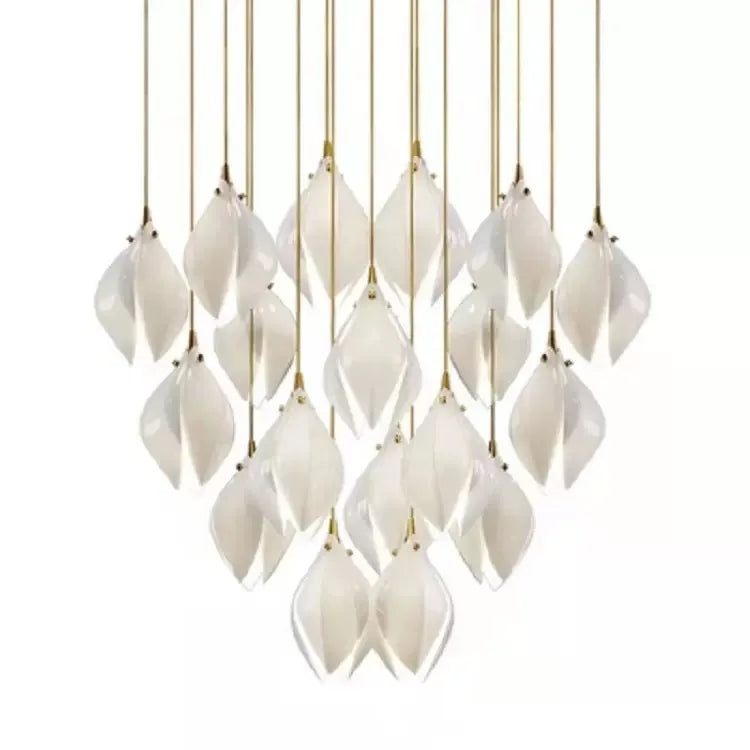 Ceramic Magnolia Chandelier for Staircase and Bedroom Lighting