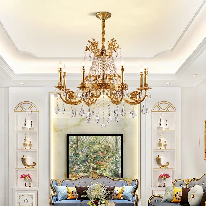 French Crystal Bronze Flush Mount Chandelier