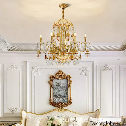 French style chandelier copper living room dining room lamp creative atmosphere bedroom crystal lamp retro duplex villa