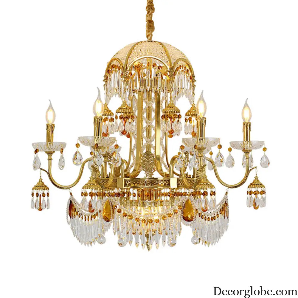 French style chandelier copper living room dining room lamp creative atmosphere bedroom crystal lamp retro duplex villa