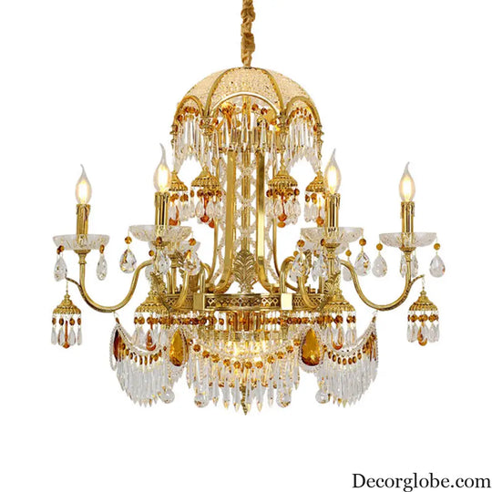 French style chandelier copper living room dining room lamp creative atmosphere bedroom crystal lamp retro duplex villa