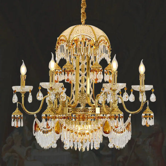 French style chandelier copper living room dining room lamp creative atmosphere bedroom crystal lamp retro duplex villa