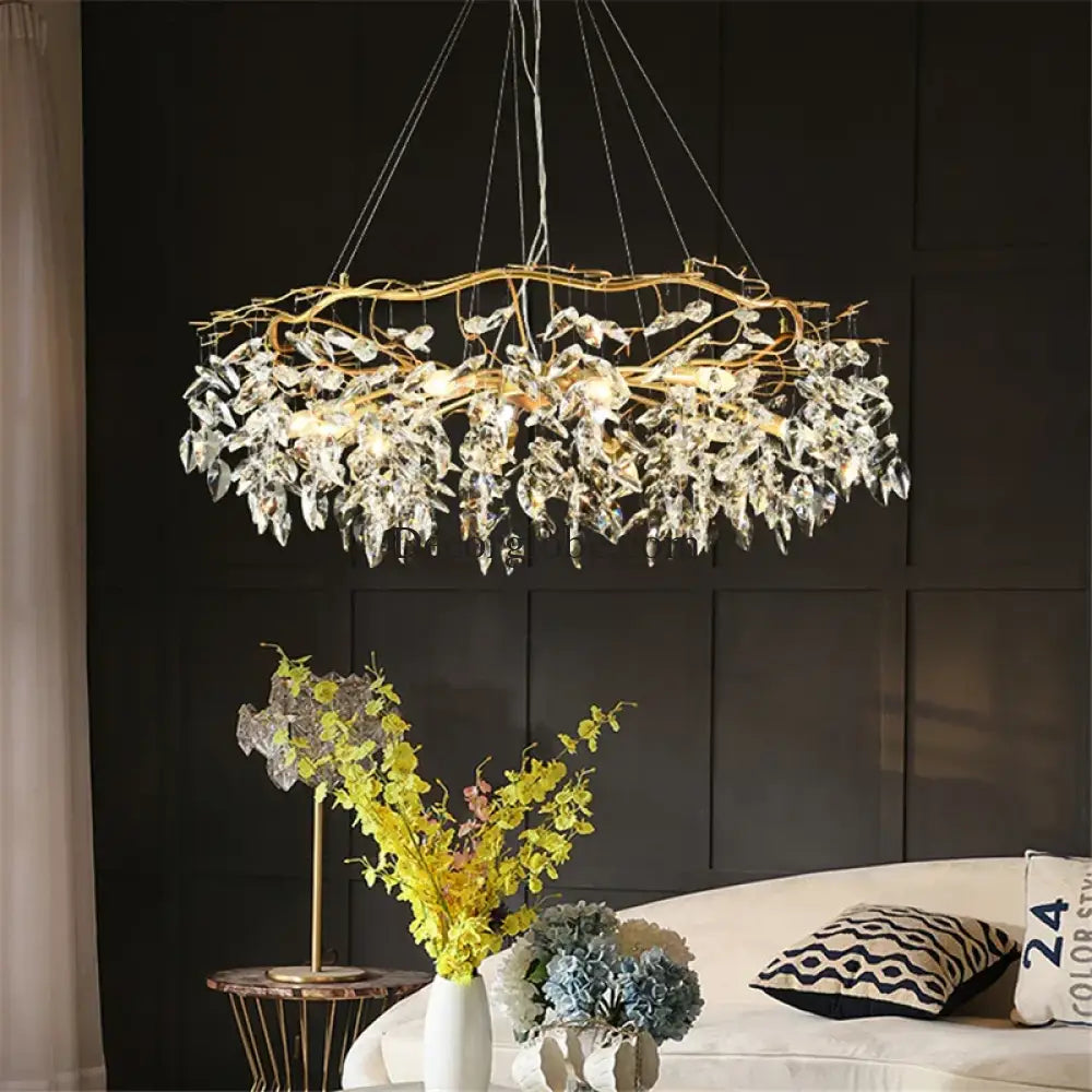 Elegant Long Gold K9 Crystal Chandelier - Ideal for Kitchen, Dining Room, Bedroom, and Living Room Ceiling Lighting, Featuring Branch-Style Chandeliers - DecorGlobe