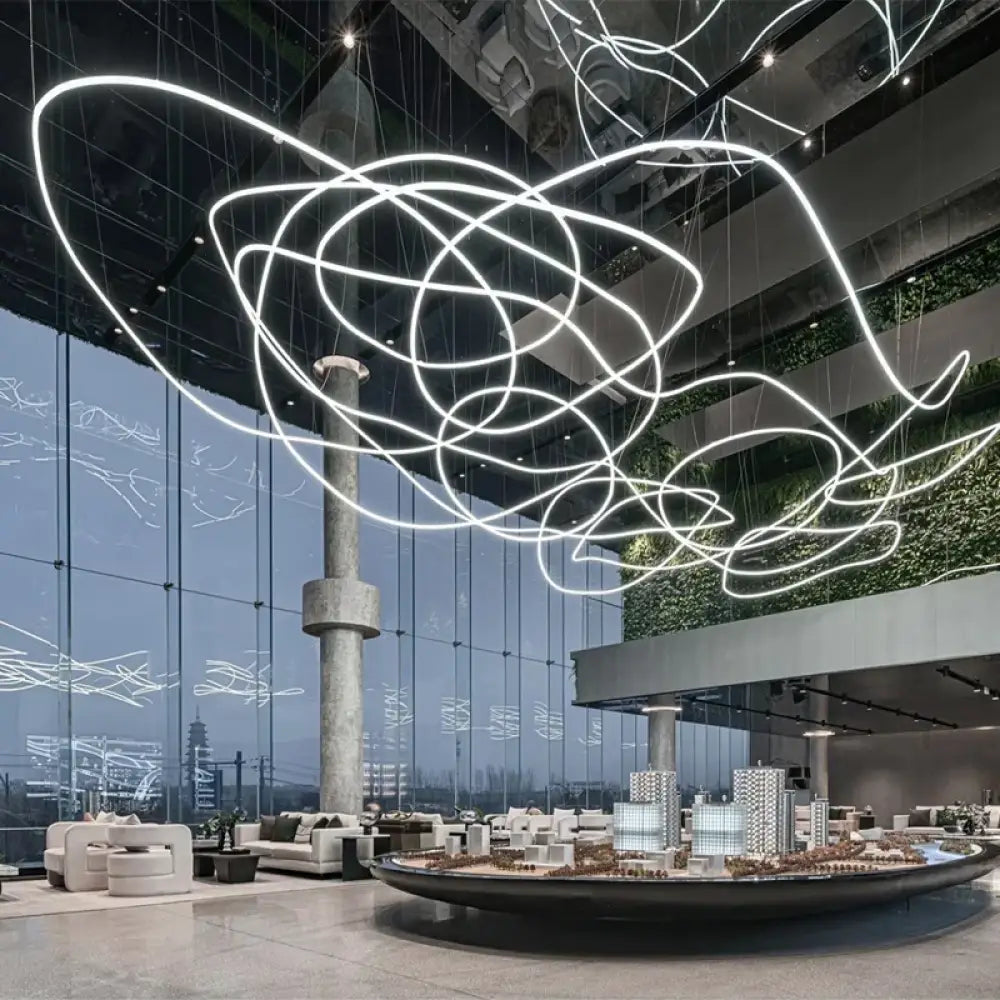 Amelia Custom Build Double Height White Ring LED Pendant Chandelier