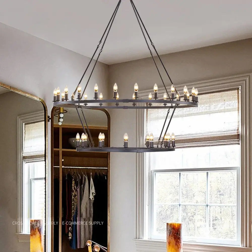 American Wagon Wheel Chandelier – Retro Industrial Candle Pendant Light for Cafe Restaurant Bar and Living Room