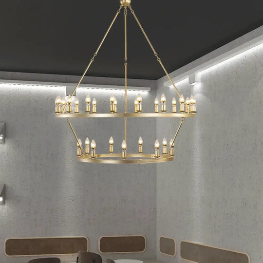 American Wagon Wheel Chandelier – Retro Industrial Candle Pendant Light for Cafe Restaurant Bar and Living Room Gold