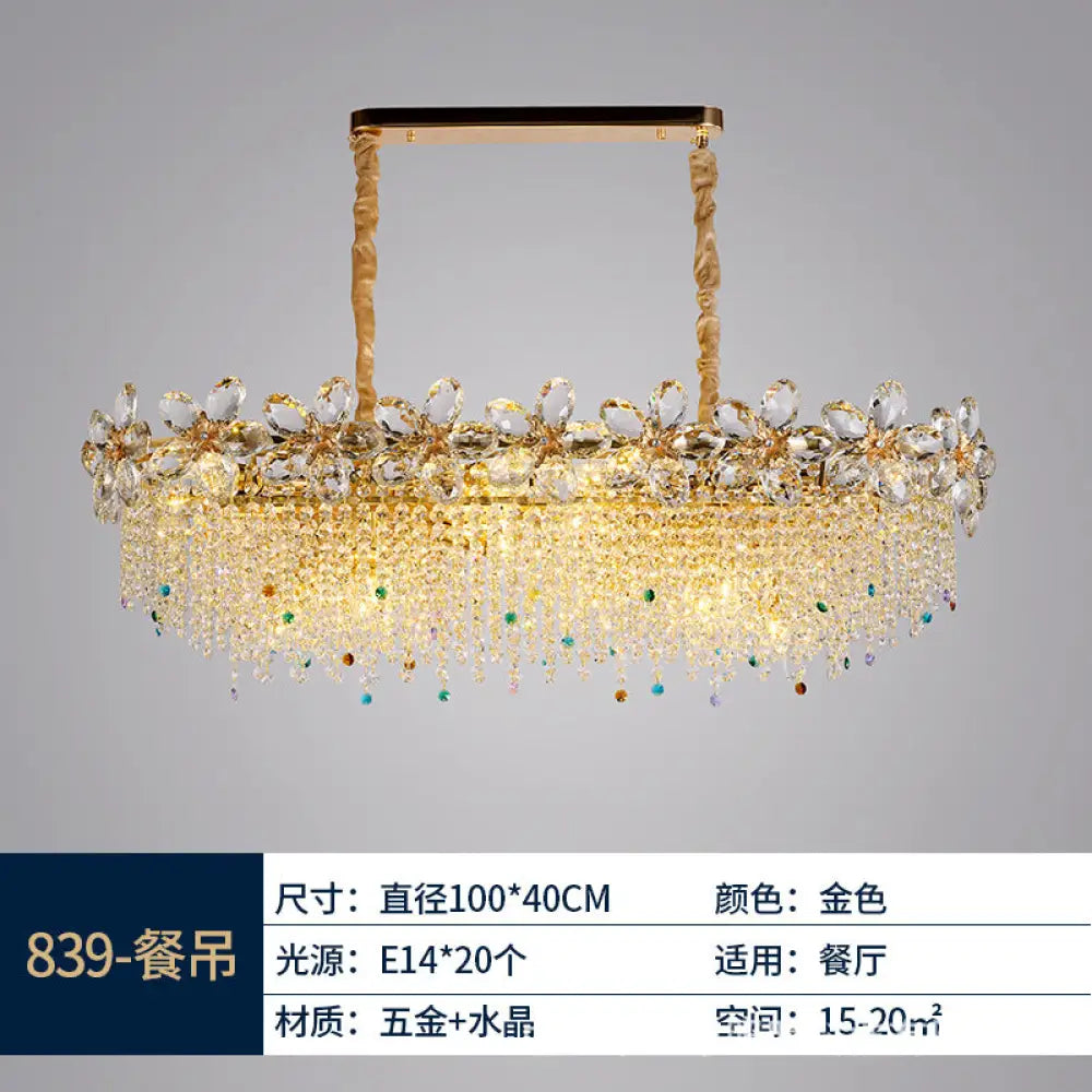 French Light Luxury Crystal Tassel Branch Chandelier 1000 meal hanging (length 100cm, width 40cm, height 30cm)