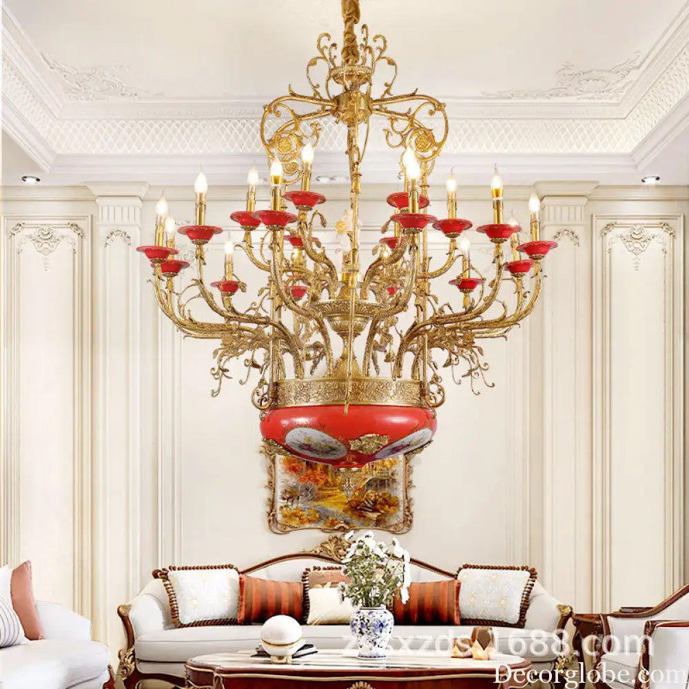 Xingzhong high-end French style copper ceramic chandelier duplex luxury villa living room dining room European court