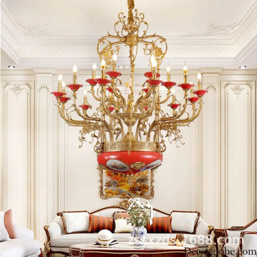 Xingzhong high-end French style copper ceramic chandelier duplex luxury villa living room dining room European court