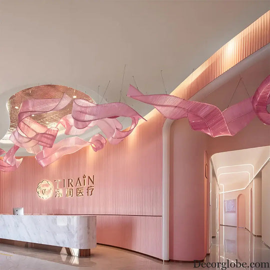 Aria Custom Build Pink Glass Ribbon Chandelier Chandelier