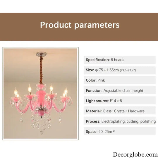 Art Candle Pink Crystal - Pendant Chandelier for Bedroom | Girls’ Room Children’s Room Living Room Restaurant