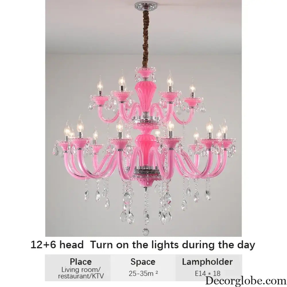 Art Candle Pink Crystal - Pendant Chandelier for Bedroom | Girls’ Room Children’s Room Living Room Restaurant