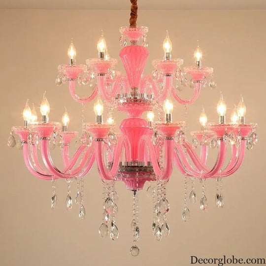 Art Candle Pink Crystal - Pendant Chandelier for Bedroom | Girls’ Room Children’s Room Living Room Restaurant