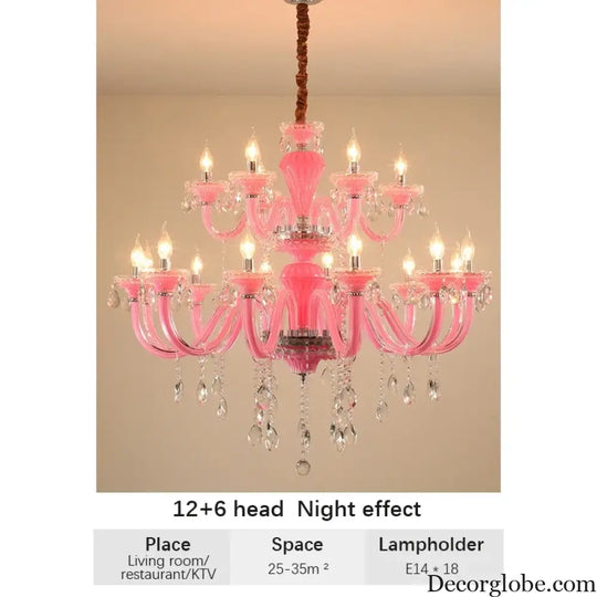 Art Candle Pink Crystal - Pendant Chandelier for Bedroom | Girls’ Room Children’s Room Living Room Restaurant