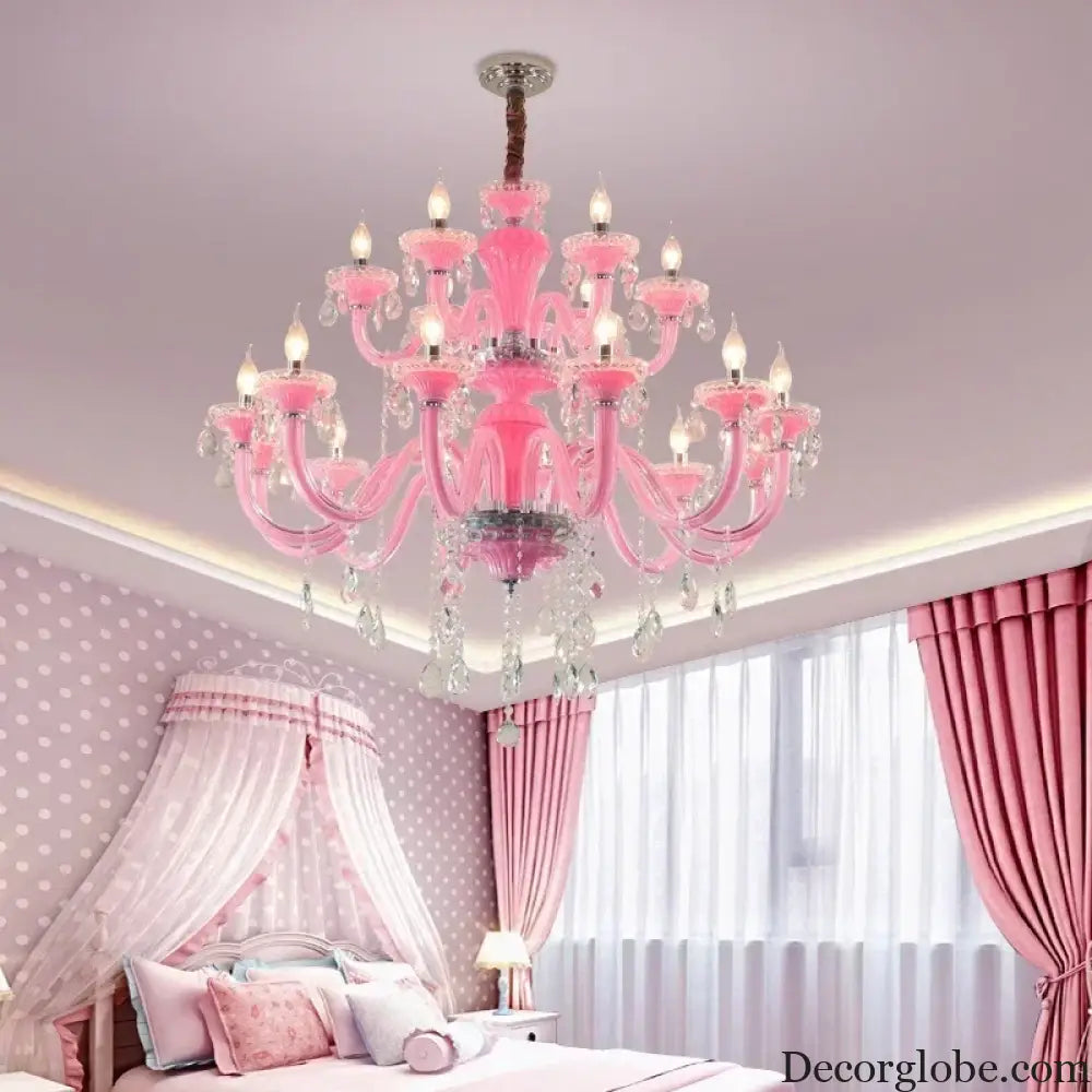 Art Candle Pink Crystal - Pendant Chandelier for Bedroom | Girls’ Room Children’s Room Living Room Restaurant
