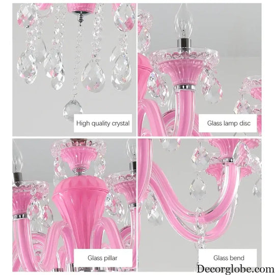 Art Candle Pink Crystal - Pendant Chandelier for Bedroom | Girls’ Room Children’s Room Living Room Restaurant