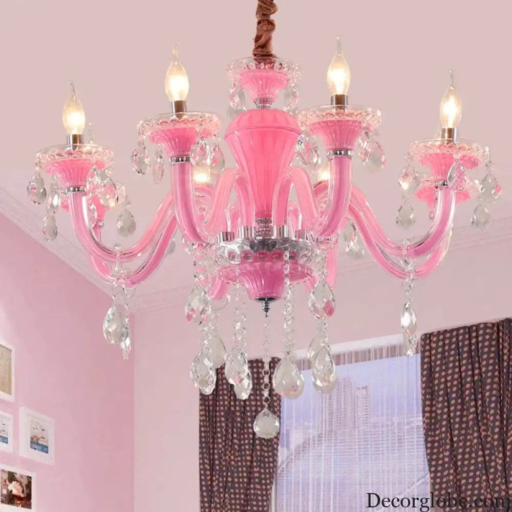 Art Candle Pink Crystal - Pendant Chandelier for Bedroom | Girls’ Room Children’s Room Living Room Restaurant
