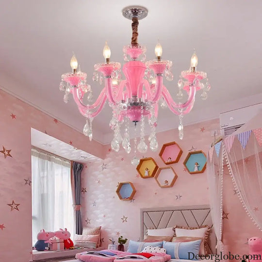 Art Candle Pink Crystal - Pendant Chandelier for Bedroom | Girls’ Room Children’s Room Living Room Restaurant