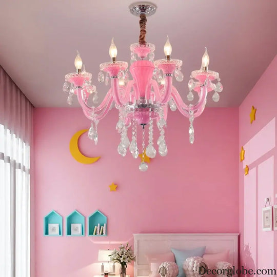Art Candle Pink Crystal - Pendant Chandelier for Bedroom | Girls’ Room Children’s Room Living Room Restaurant