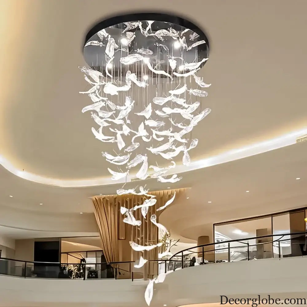 Aurelio Luxury Duplex Hotel Lobby Glass Stone LED Chandelier Chandelier