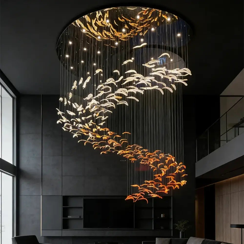 Aurelio Luxury Duplex Hotel Lobby Glass Stone LED Chandelier Chandelier