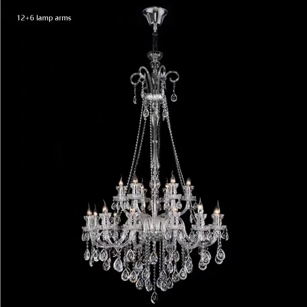 AVELON Clear Crystal European Branch Chandelier 18 lamp arms / Cold White Chandelier