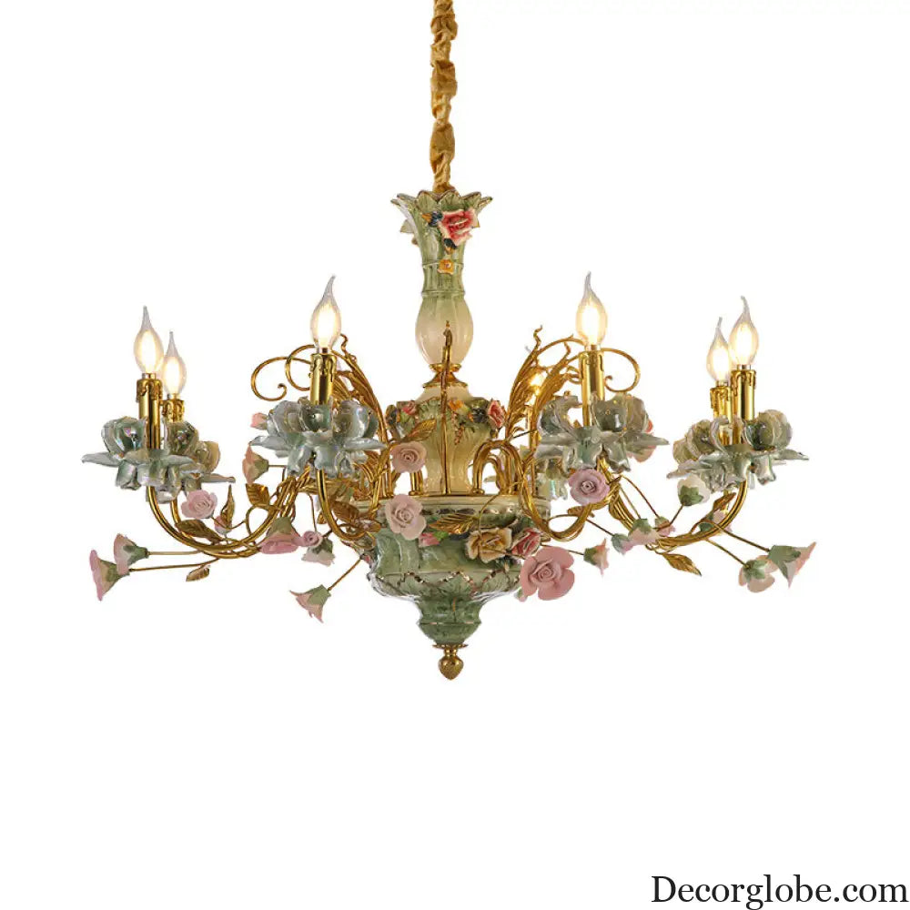 French Pastoral Crystal Ceramic Copper Chandelier